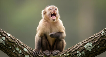 Fototapeta premium Cute Monkey with Happy Expression Perched on Tree