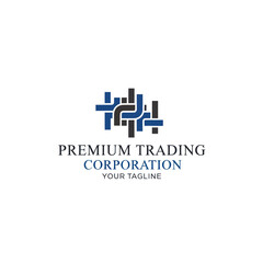 Obraz premium Premium Trading Corporation Logo with Abstract Interlocking Shapes in Blue and Black.