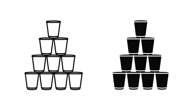 A silhouette of two pyramid stacks of drinking glasses side by side
