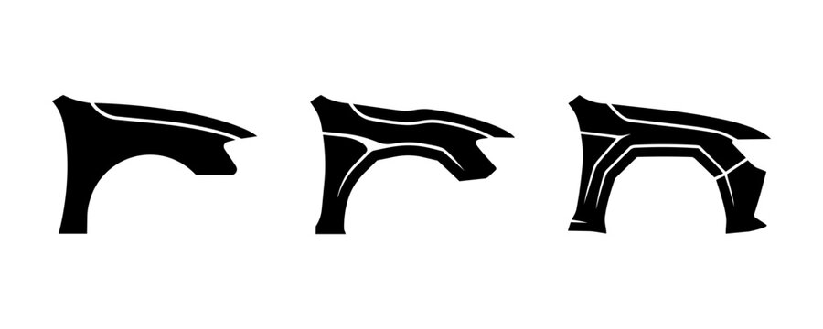 Modern Car Front Fender and Quarter Panel Silhouette Vector Icons Set