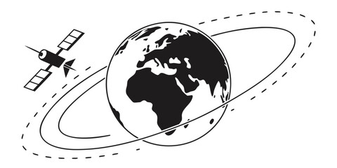 Satellite orbiting the earth with a detailed view of the continents © AG