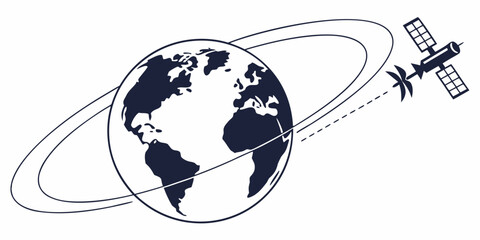 Satellite orbiting the earth with a clear view of continents and oceans. © AG