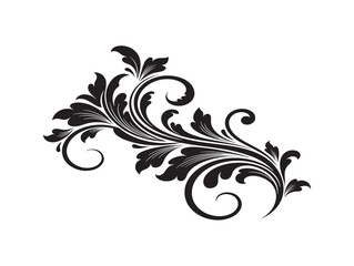 Fototapeta premium Decorative floral swirl accent silhouette with flowing ornamental curves 