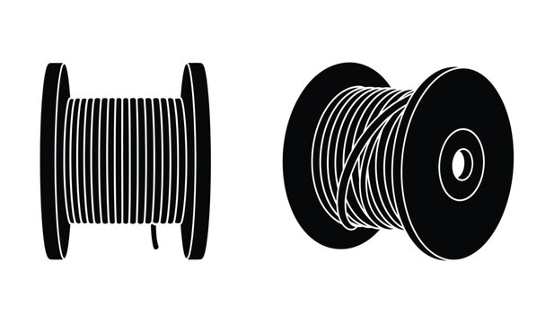 Silhouette of two wire spools with cable on white background