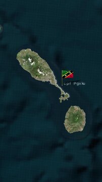 Saint Kitts and Nevis Map With Flag Waving Loop Animation In Vertical
