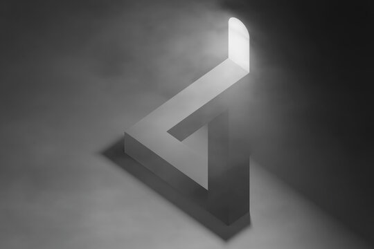 3D Penrose light portal with impossible form in mist