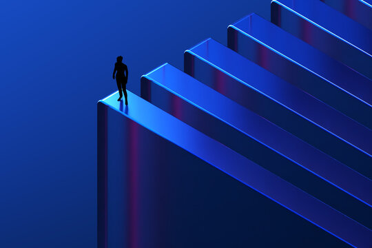 3D blue edge sequence with silhouette on glossy structure