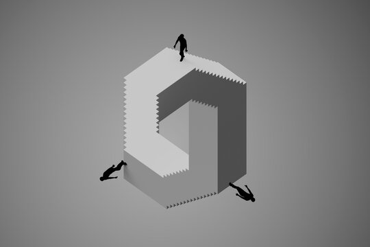 3D Penrose stair paradox with figure on impossible frame