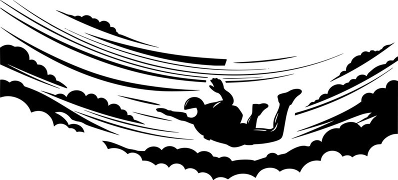 minimalist Skydiver man extreme sport freedom vector black color silhouette

