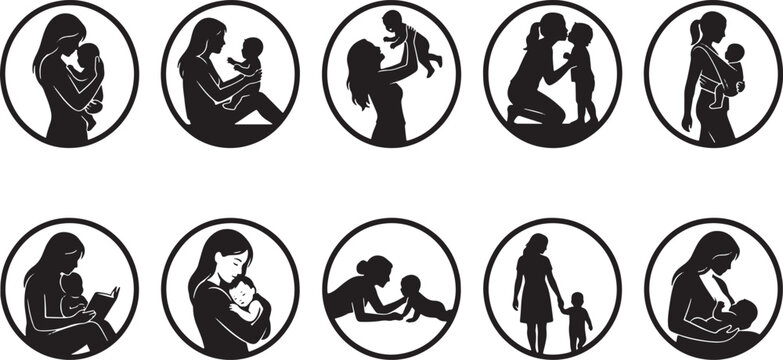 Black and white depicting various activities and interactions between people and silhouettes