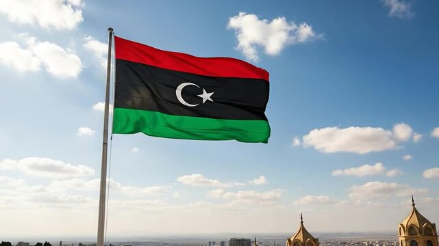Libya flag waving in the wind.