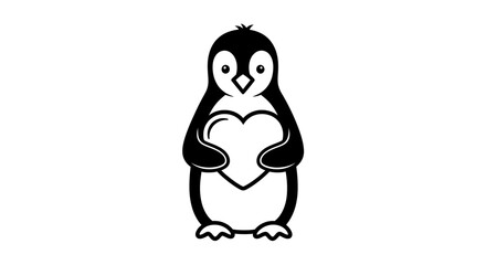 Penguin holding heart symbol cute. © Margo