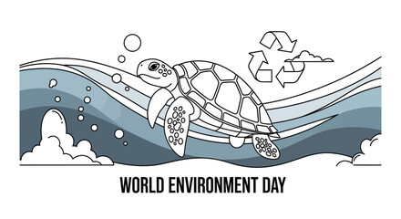 Turtle swimming in ocean waves. © Margo