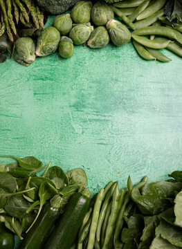 Green Vegetables Border with Copy Space Healthy Food Background
