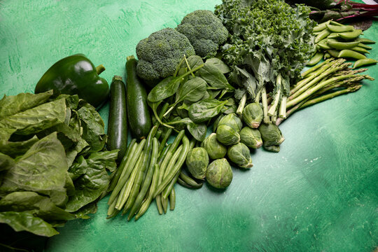 Plant Based Green Vegetables Border Clean Eating Food Background
