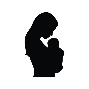 Woman Holding Baby Black Silhouette Vector