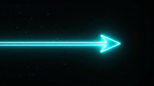 Glowing blue arrow with light particles moving downwards on black background