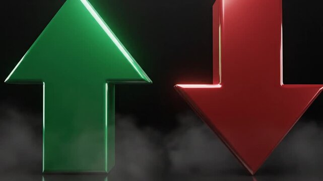 Green arrow pointing up and red arrow pointing down on dark background
