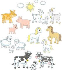 Funny families of piglets, horses, sheep, goats and cows © Alexey Bannykh