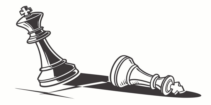 Chess pieces knocked over on a black and white checkered board