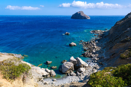 Rocky coastline and islet off Amorgos