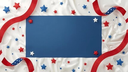 Obraz premium Patriotic Ribbon and Star Border Background with Blue Copy Space
