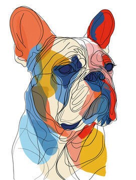 French Bulldog Line Art PNG, Colorful Abstract Dog Portrait, Frenchie Clipart for Sublimation, Modern Pet Art for T-shirt