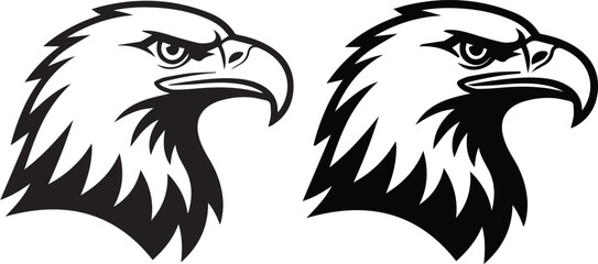 Obraz premium Eagle head icons, black and white vector graphics, bird symbols, wildlife illustrations
