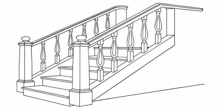 A detailed illustration of a grand staircase with ornate railings and balusters