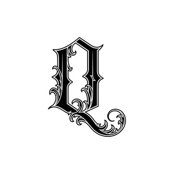 Elegant Blackletter Capital Letter Q with Ornate Scrollwork Design for Classic Typography Projects and Decorative Initials and Emblems