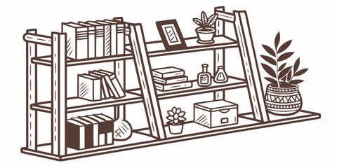 A well-organized bookshelf with various books and decorative items © Gf