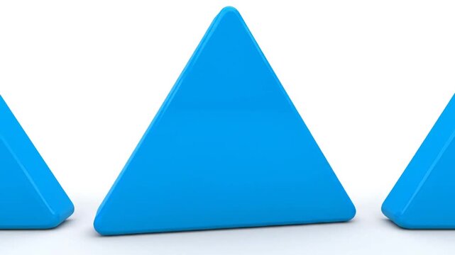 Three bright blue 3D triangles pointing up on a clean white background