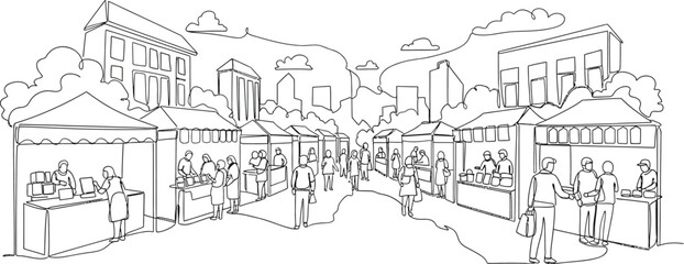 Fototapeta premium street market scene illustration
