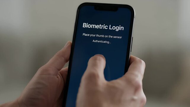Close up of a person using biometric fingerprint login on smartphone