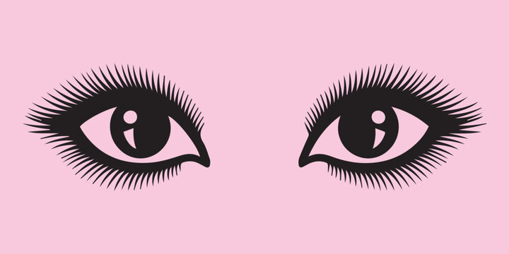 Eyes, Female Eyes, Pink Background, Eyelashes, Vector Illustration, Eye Illustration, Cosmetic Design Element