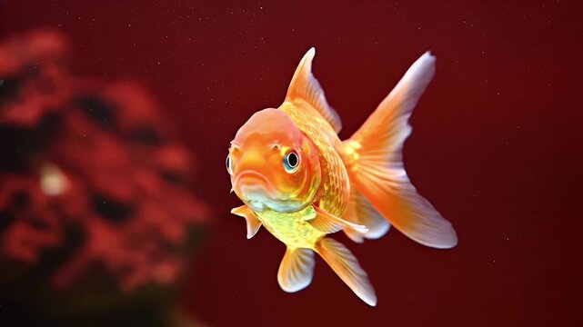 A beautiful orange fantail goldfish swimming gracefully in a freshwater aquarium