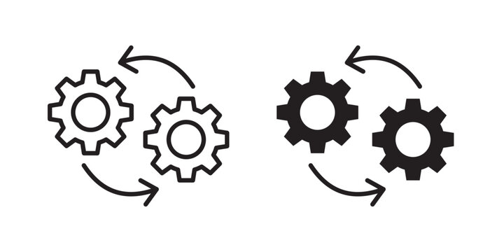 DevOps icon designed in black stroke and fill styles, isolated on a white background. Ideal for software development, IT operations, and continuous integration concepts.