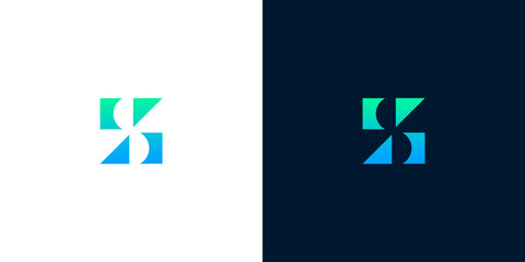 Fototapeta premium Abstract geometric logo design with modern abstract letter s for technology or science concepts on white and dark backgrounds