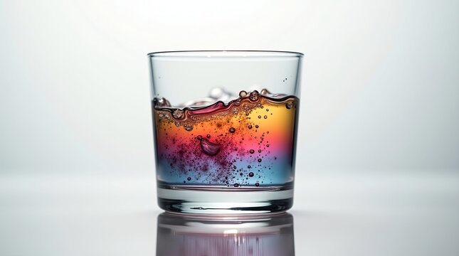 Transparent container showing layers of liquids with different densities