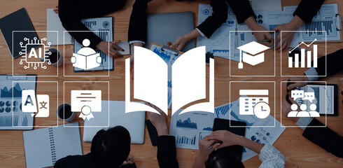 Engaging visual of a collaborative workspace highlighting various educational and business tools...