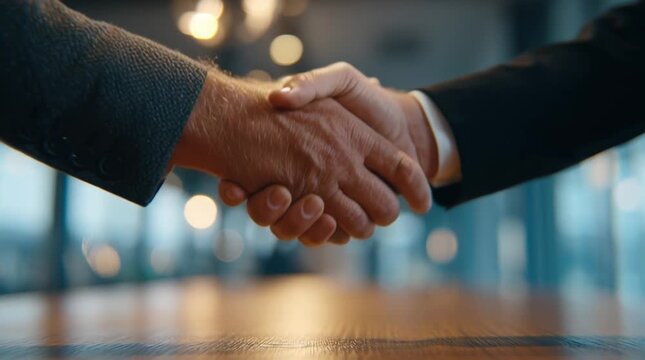 Agreement, Partnership and Business Deal in a Modern Office for Successful Collaboration with Two Professionals Shaking Hands to Seal Contract Details. Trust, Negotiation and Cooperation with Formal