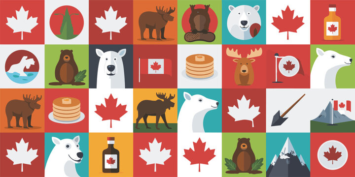 Canadian Themed Geometric Pattern with Icons Canada