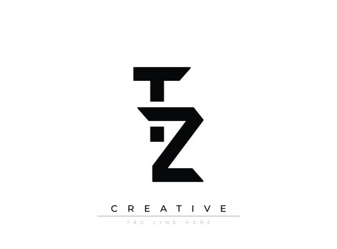 Modern stylized black letter TZ logo design with creative tagline placeholder