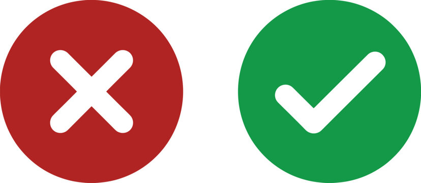 Red Cross and Green Check Mark Icons Keywords: cross, check mark, x, correct, incorrect, yes, no
