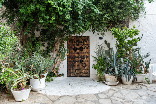 Typical traditional tunisian house entrance, with flowers