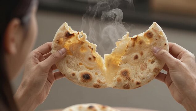 Delicious Cheese-Filled Bread Being Torn Apart with Steam Rising