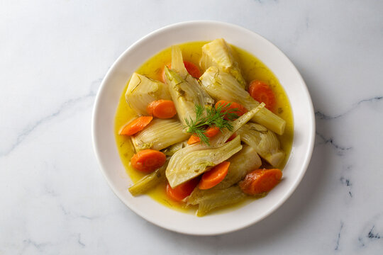 Traditional Turkish Olive Oil Fennel Foeniculum Vulgare Stew with Carrots