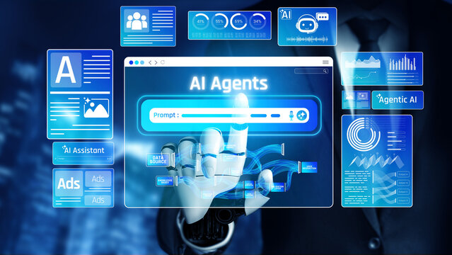 Futuristic Interface Depicting AI Agents Interaction with Advanced Technology for Data Processing and Digital Marketing Strategies Sigmoid