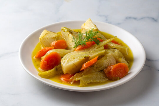 Traditional Turkish Olive Oil Fennel Foeniculum Vulgare Stew with Carrots