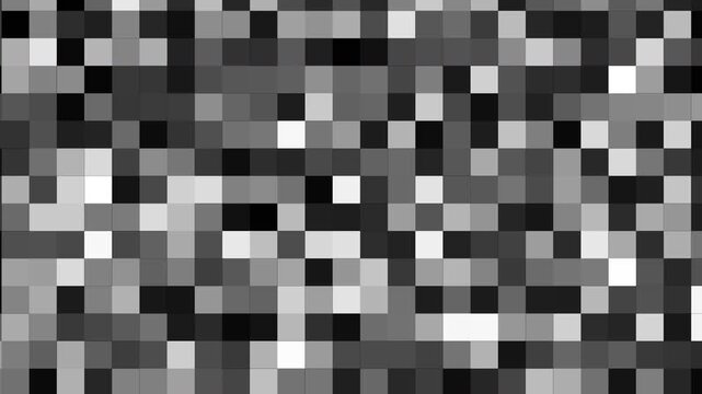 Abstract pixel mosaic pattern with black, white, and grey square tiles, digital data background, technology